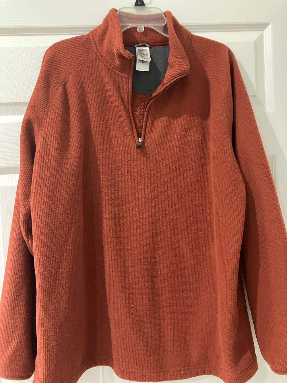 North Face Sweatshirt Men XL Burnt Orange Waffle Weave 1/4 Zip Pullover Fleece